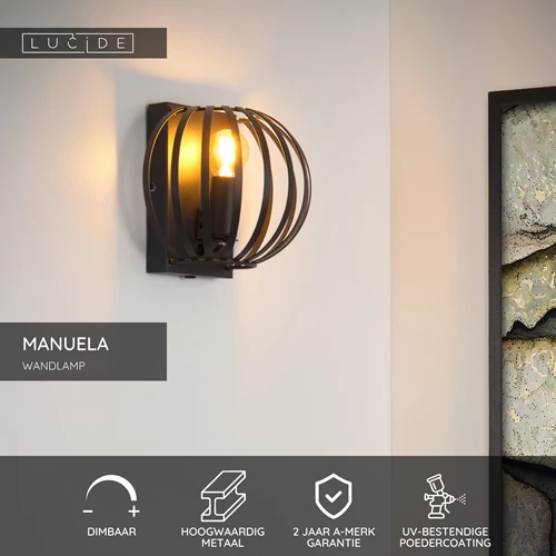 Lucide MANUELA - Wandlamp - 1xE14 - Zwart - USP